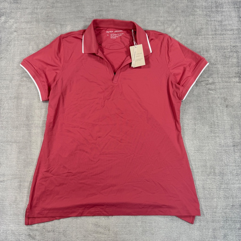 Peter Millar Shirt Women Large Red Betty Polo Short Sleeve UPF Golf Tennis NWT